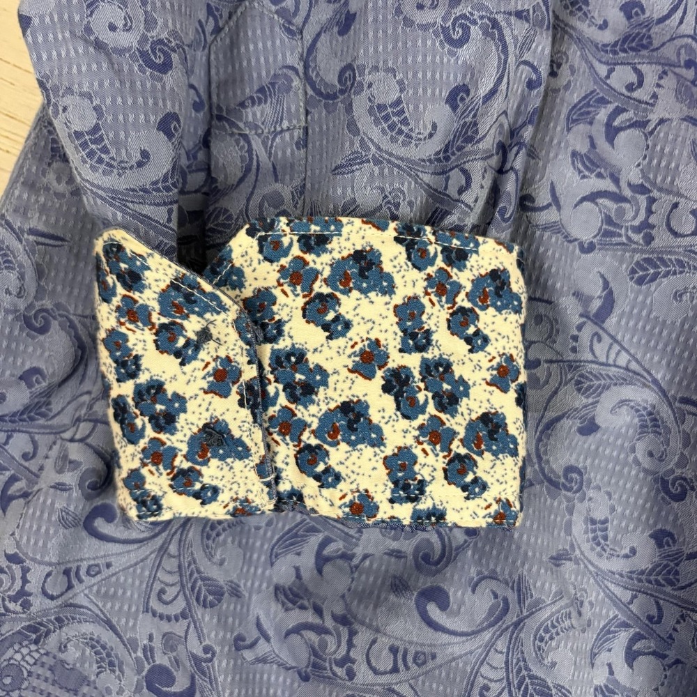 Robert Graham Paisley Shirt Mens L Blue Button-Up Long Sleeve Contrast Cuff - Picture 4 of 10